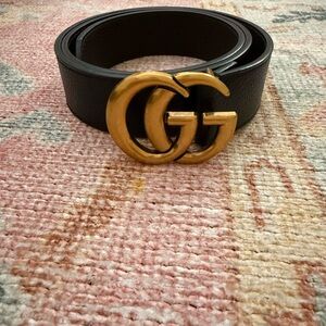 Black Leather Belt with Gold Buckle